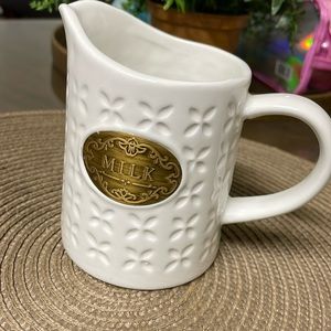 THL Classic Farmhouse Embossed MILK Pitcher Bronze Label Holds 10-ounces